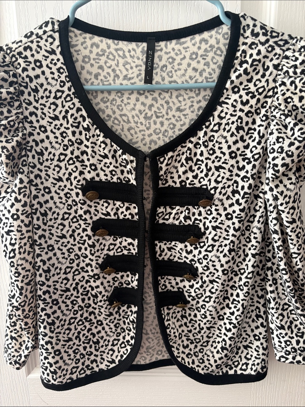 Zinzane Black and White Leopard-Print Button-Front Top